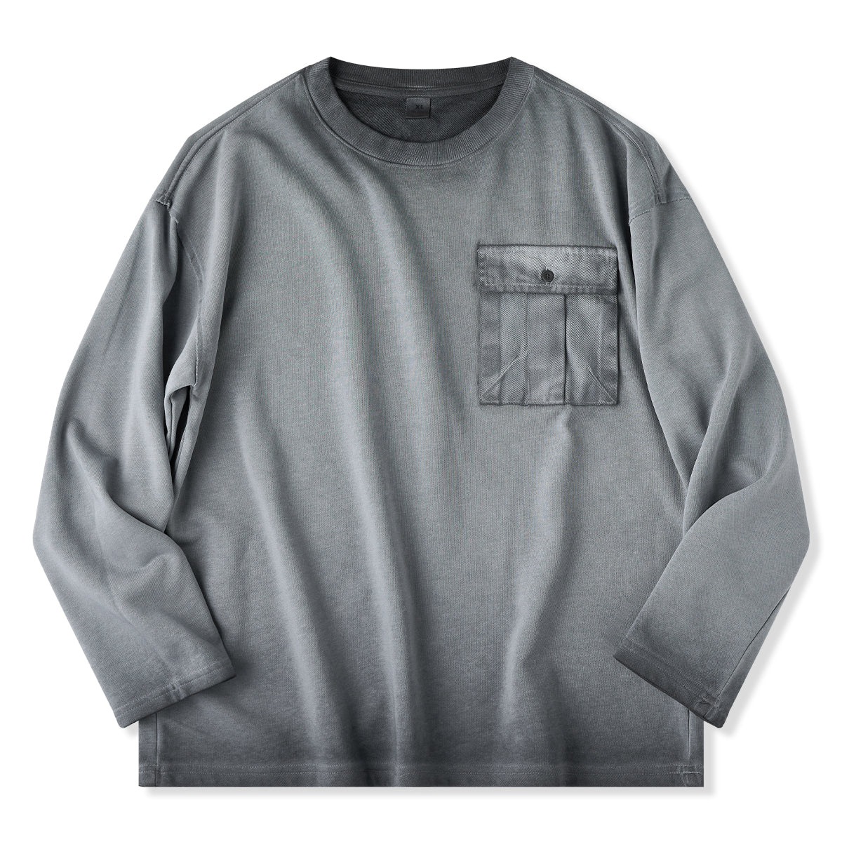 プリーティドポケット付き グラデーション染めウォッシュド加工ロングTシャツ