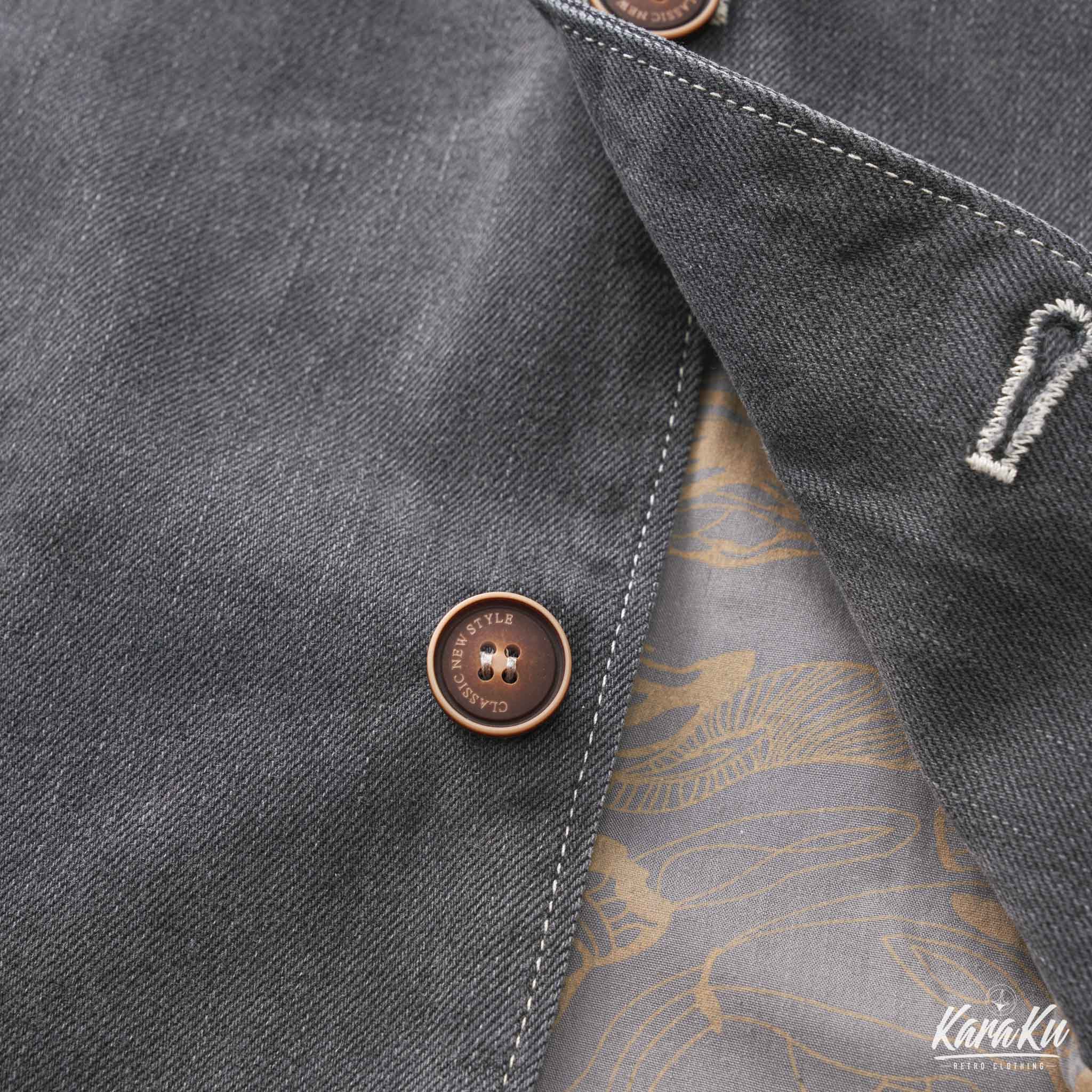 裏花葉柄 デニムブレザージャケット - Image 12