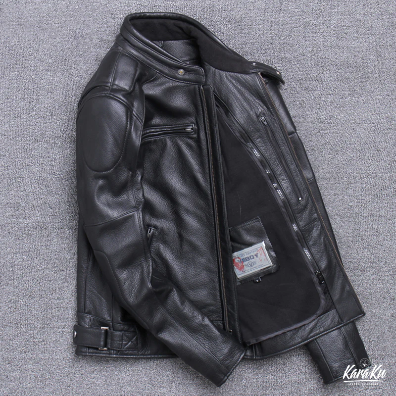 取り外し可能ライナー バイカー牛革ジャケット - Image 7