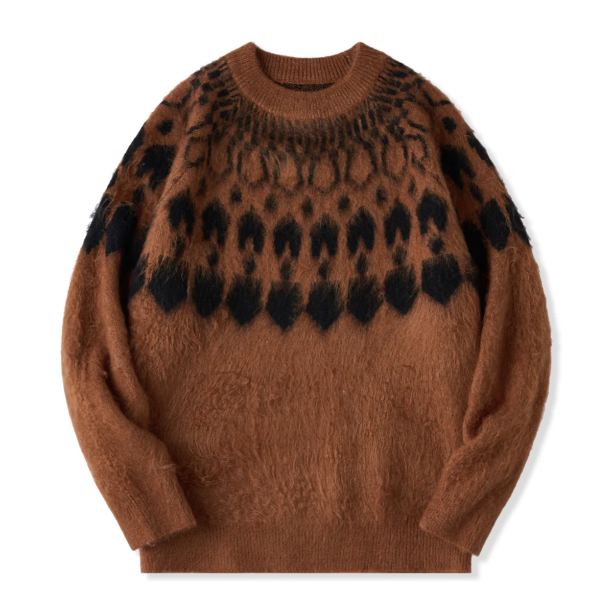 4色展開 幾何学模様ジャガード織りクルーネックニットセーター - Image 3