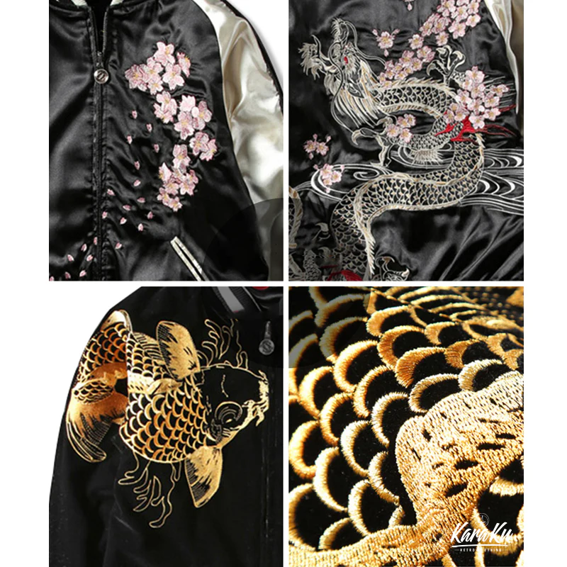 リバーシブル仕様「昇龍と桜・金の鯉」刺繍入りスカジャン - Image 6