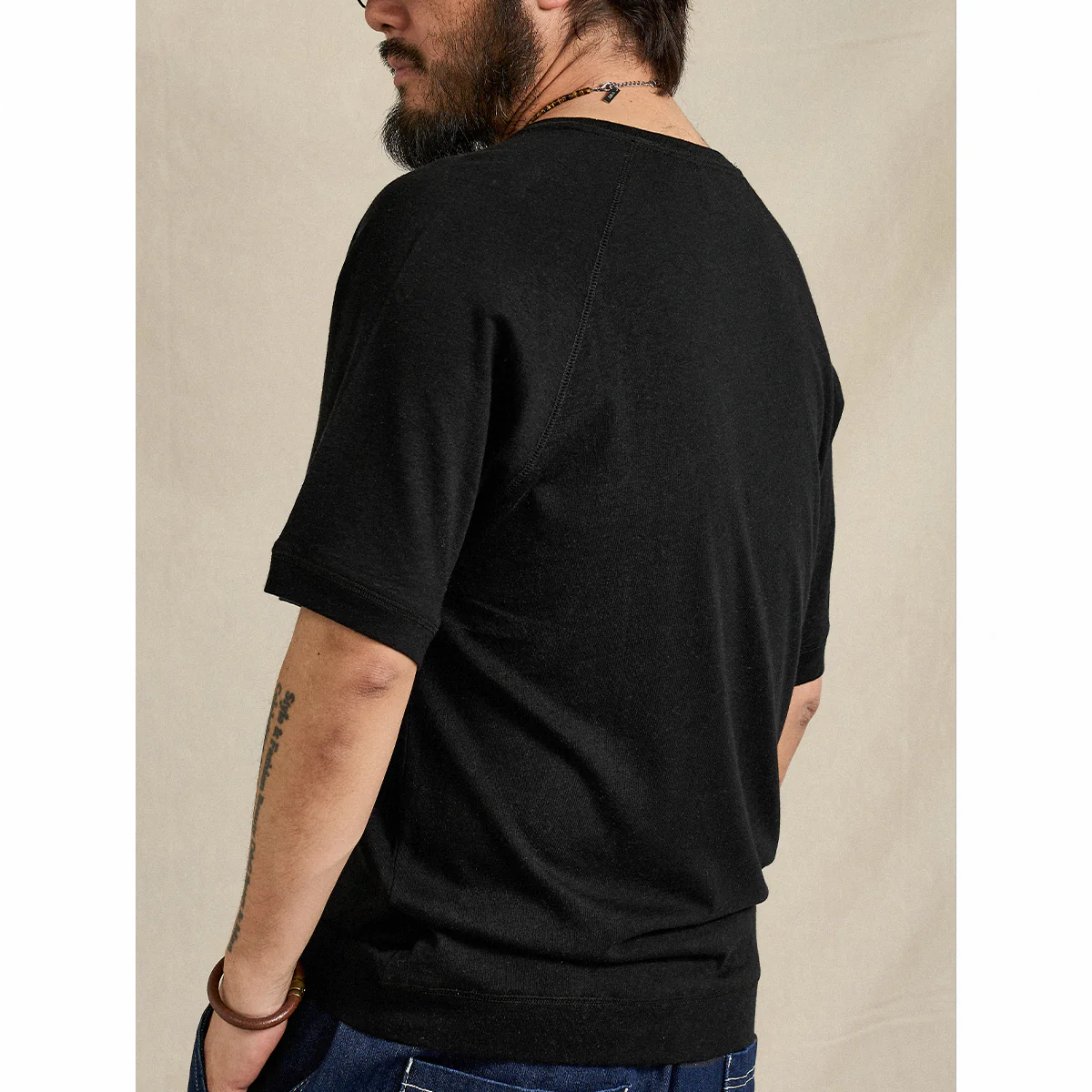 Vガゼット入り ヘンプ×ウール混紡オーダーメイド生地半袖Tシャツ - Image 8