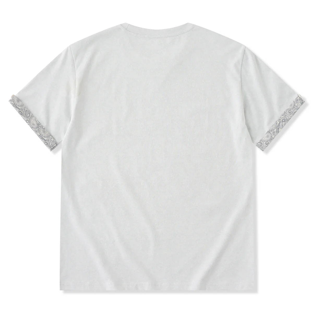 Vガゼット入り　無地×ペイズリー柄ボンディング生地半袖Tシャツ - Image 2