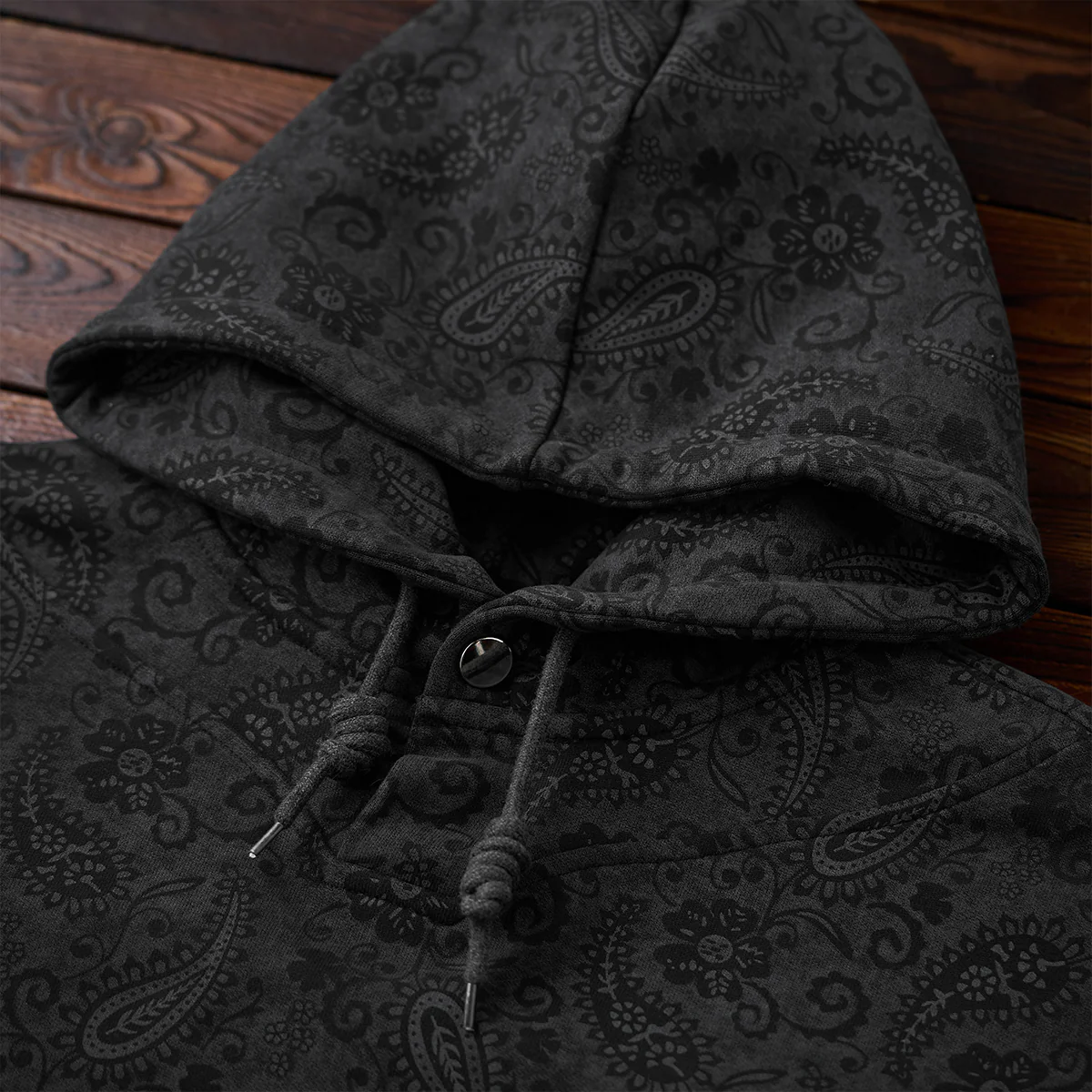 「KaraKu」刺繡ロゴ　ペイズリー総柄コットンフーディー - Image 6