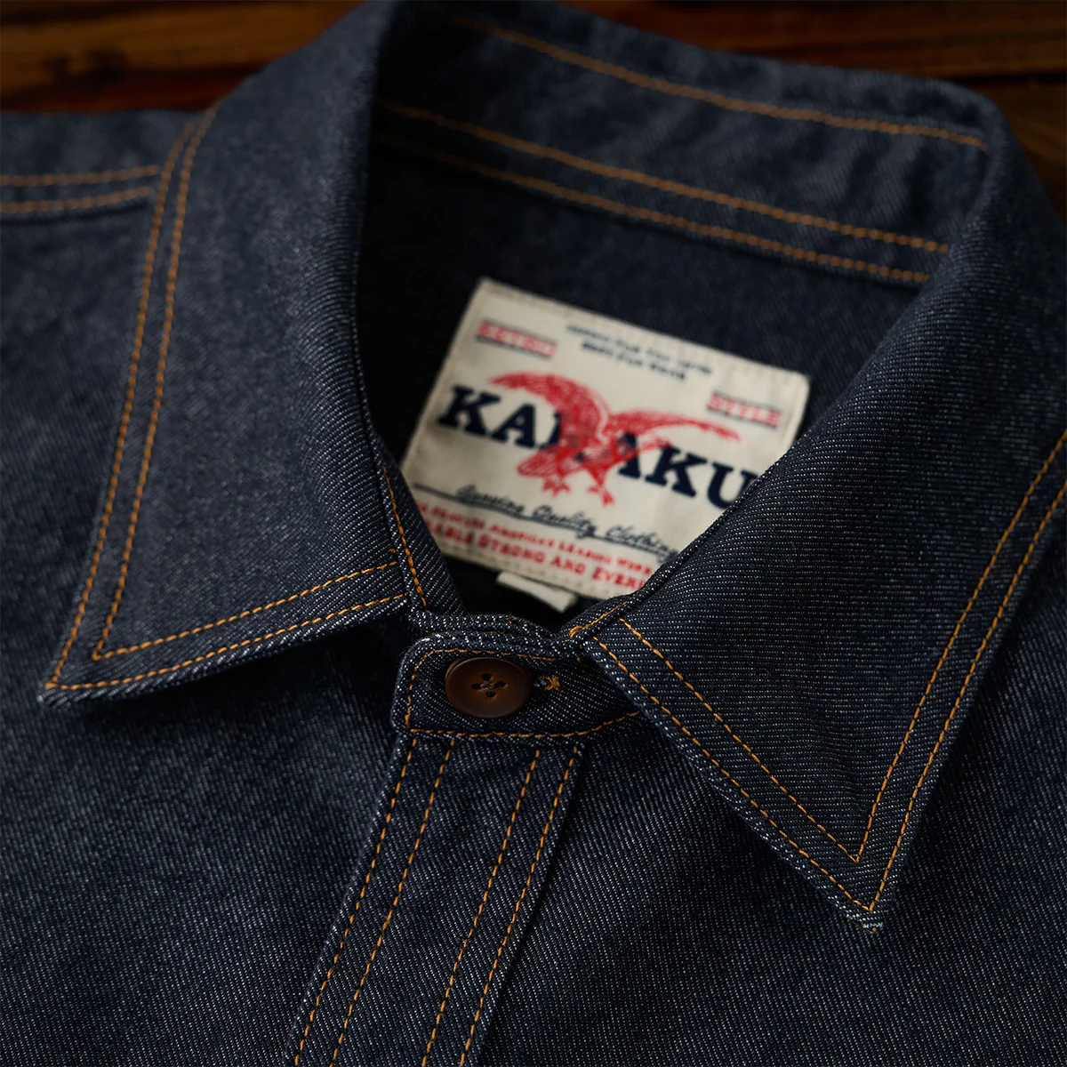 「KaraKu」ロゴ刺繡 紅白ヒモ付き裏エスニック調柄デニムシャツ - Image 10