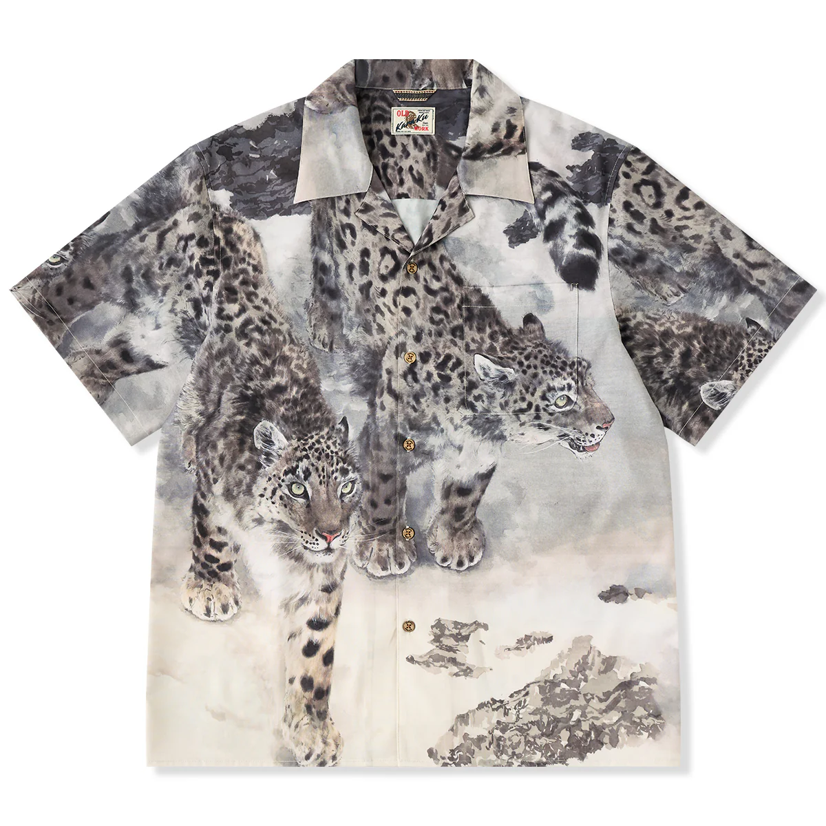 Karaku×川又聡「雪豹・Snow leopard」プリントアロハシャツ