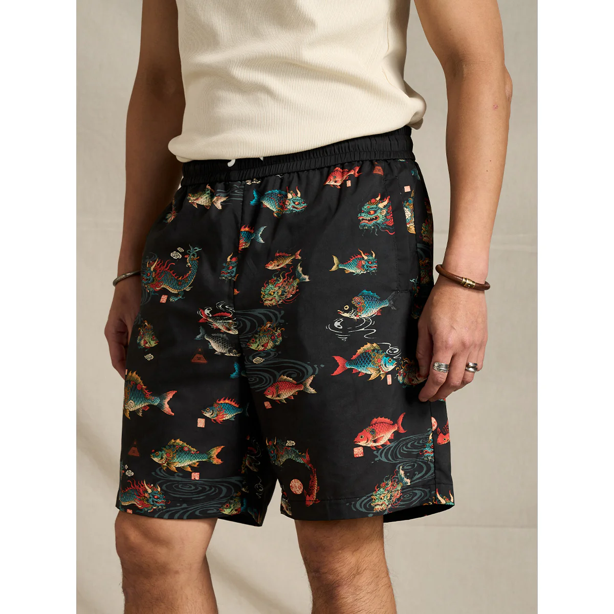 「山海経・魚化龍伝説」プリント入り　テンセルライクショートパンツ - Image 8